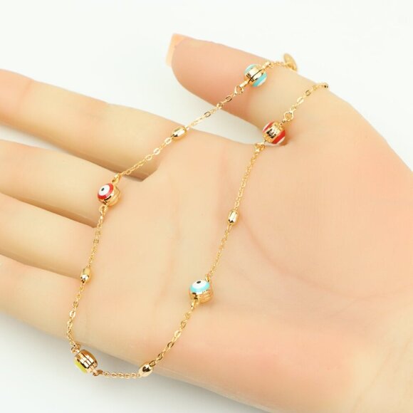 Rose Gold Plated Evil Eye Necklace with Multicolor Beads, XPNL0311 - Picture 3 of 12